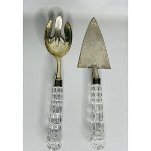 Vtg Godinger Versailles Silver Plate & Lead Crystal Serving Utensils Fork Spoon